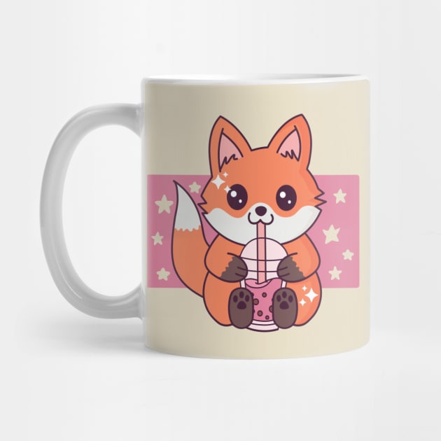 Baby Fox Drinking Boba Tea Cute Kawaii Fox Lover by Cuteness Klub